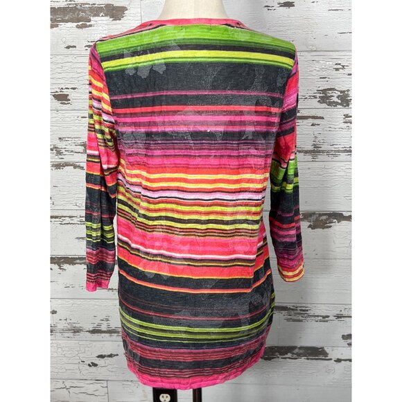 DAVID CLINE Stripe & Fun Tops 3/4 Length Sleeve Lot of 2 Sz M EUC - Picture 2 of 9